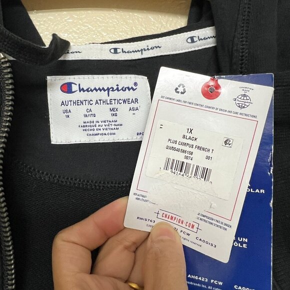 Champion Womens Plus Campus French Terry Zip Hoodie 1X Embroidered Logo Black - Picture 6 of 12